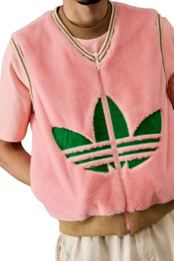 Vintage Adidas Fleece-Weste in Rosa mit grünem Trefoil